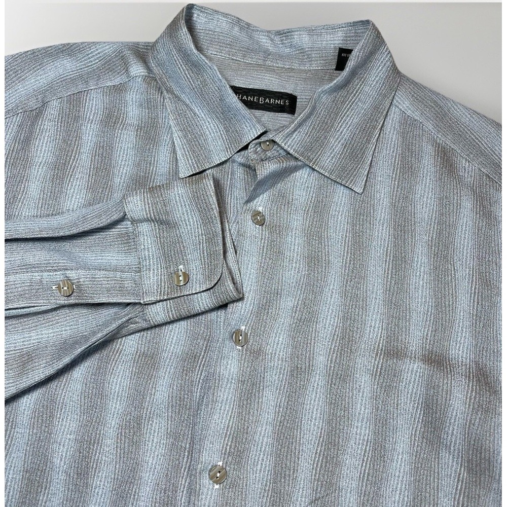 Jhane Barnes Shirt Men Extra Large Gray Stripe Long Sleeve Button Up Psychedelic